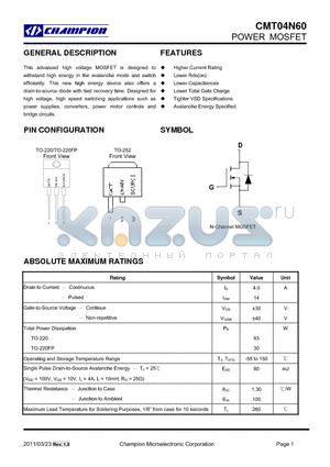 CMT04N60GN220FP datasheet - POWER MOSFET