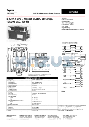 B-479A-1 datasheet - B-479A-1 3PST, Magnetic Latch, 350 Amps,120/208 VAC, 400 Hz