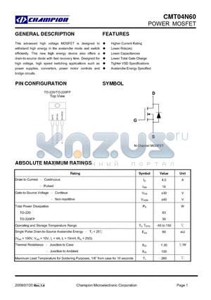 CMT04N60XN220FP datasheet - POWER MOSFET