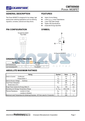 CMT05N50 datasheet - Power MOSFET