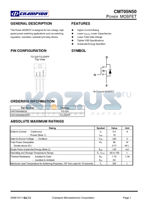 CMT05N50 datasheet - POWER MOSFET