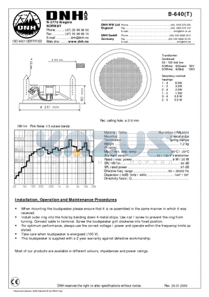 B-640T datasheet - Installation, Operation and Maintenance Procedures