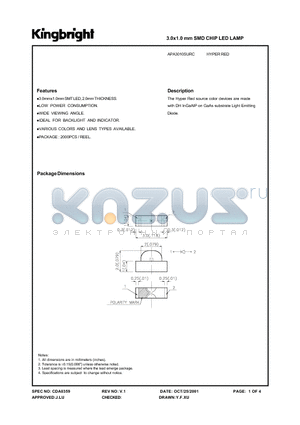 APA3010SURC datasheet - 3.0 x 1.0mm SMD CHIP LED LAMP