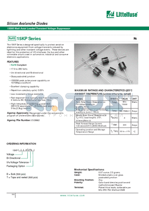 15KP datasheet - Silicon Avalanche Diodes - 15000 Watt Axial Leaded Transient Voltage Suppressor