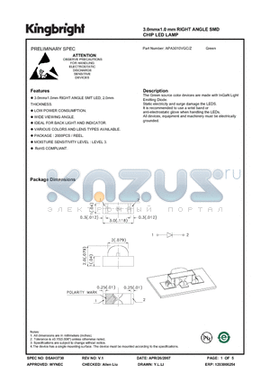 APA3010VGC/Z datasheet - 3.0mmx1.0 mm RIGHT ANGLE SMD CHIP LED LAMP