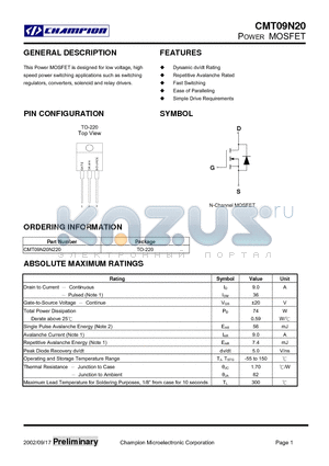 CMT09N20 datasheet - POWER MOSFET