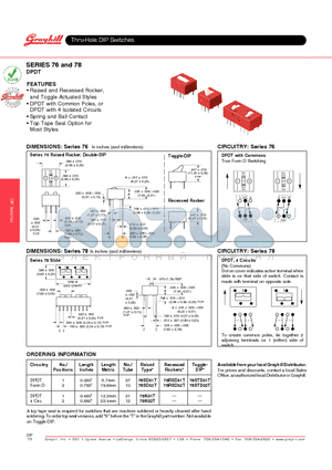 76RSD02T datasheet - Thru-Hole DIP Switches