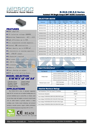 B-XLS-1W.5.6 datasheet - Isolated 1W Single Output SIP7 DC/DC Converters