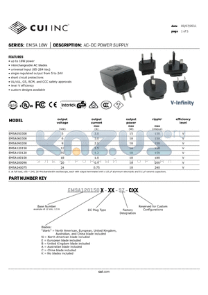 EMSA120150 datasheet - AC-DC POWER SUPPLY