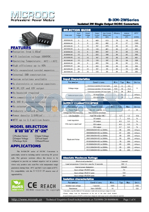 B-XM-2W datasheet - Isolated 2W Single Output DC/DC Converters