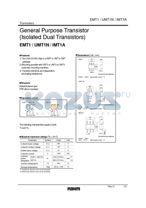 EMT1 datasheet - General Purpose Transistor (Isolated Dual Transistors)