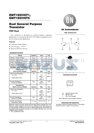 EMT1DXV6T5 datasheet - Dual General Purpose Transistor