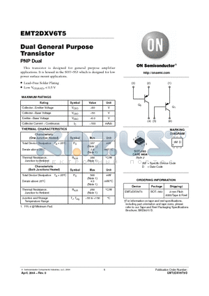 EMT2DXV6T5 datasheet - Dual General Purpose Transistor