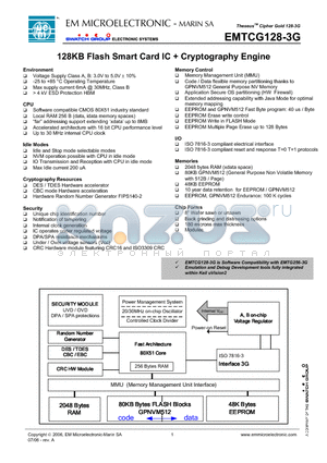 EMTCG128-3G datasheet - 128KB Flash Smart Card IC  Cryptography Engine