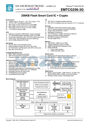 EMTCG256-3G datasheet - 256KB Flash Smart Card IC  Crypto