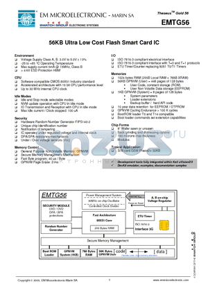 EMTG56 datasheet - 56KB Ultra Low Cost Flash Smart Card IC