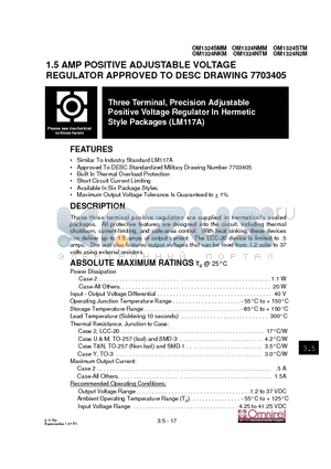 77034052 datasheet - Three Terminal, Precision Adjustable Positive Voltage Regulator In Hermetic Style Packages