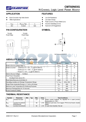 CMT60N03GN252 datasheet - N-CHANNEL Logic Level Power MOSFET