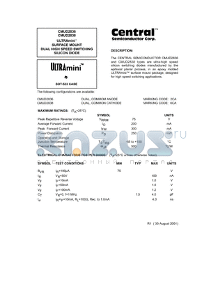 CMUD2836 datasheet - ULTRAmini. SURFACE MOUNT DUAL HIGH SPEED SWITCHING SILICON DIODE