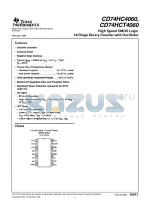 CD74HC4060 datasheet - High Speed CMOS Logic 14-Stage Binary Counter with Oscillator