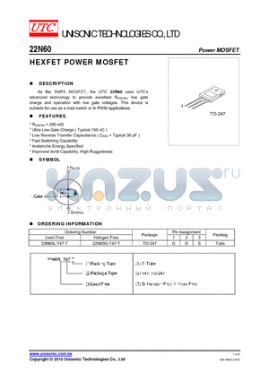 22N60 datasheet - HEXFET POWER MOSFET