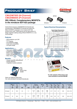CMUDM7005_8005 datasheet - 20V, 650mA, Complementary MOSFETs in the miniature SOT-523 package