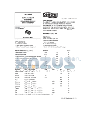 CMUDM8005 datasheet - SURFACE MOUNT P-CHANNEL ENHANCEMENT-MODE SILICON MOSFET