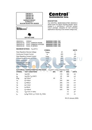 CMUSH2-4S datasheet - SURFACE MOUNT ULTRAmini SILICON SCHOTTKY DIODES