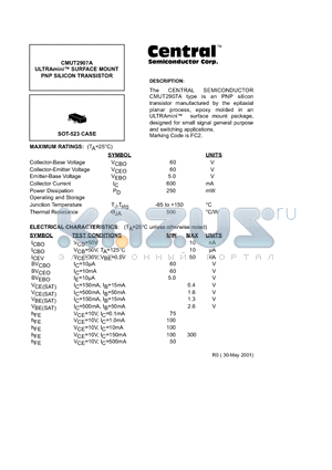 CMUT2907A datasheet - ULTRAmini. SURFACE MOUNT PNP SILICON TRANSISTOR