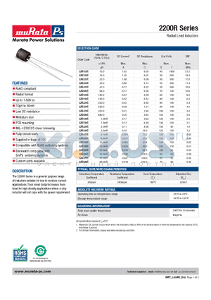 22R223C datasheet - Radial Lead Inductors