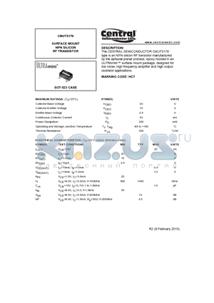 CMUT5179_10 datasheet - SURFACE MOUNT NPN SILICON RF TRANSISTOR