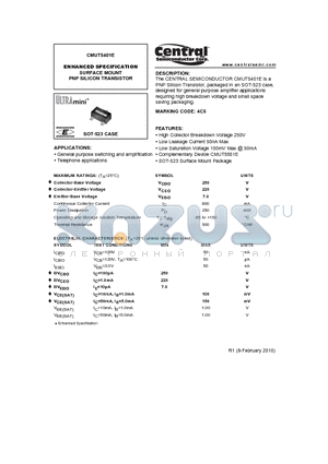 CMUT5401E datasheet - ENHANCED SPECIFICATION SURFACE MOUNT PNP SILICON TRANSISTOR