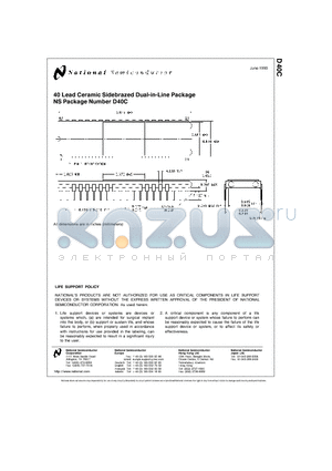 D40C datasheet - 40 Lead Ceramic Sidebrazed Dual-in-Line Package NS Package Number D40C