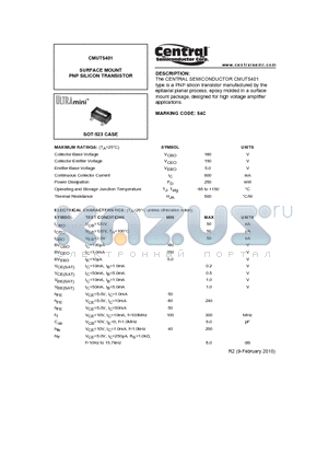 CMUT5401_10 datasheet - SURFACE MOUNT PNP SILICON TRANSISTOR