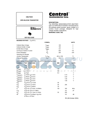 CMUT5551 datasheet - NPN SILICON TRANSISTOR