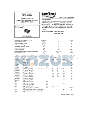 CMUT7410 datasheet - SURFACE MOUNT COMPLEMENTARY LOW VCE(SAT) SILICON TRANSISTORS