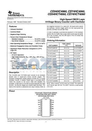 CD74HC4060PWTG4 datasheet - High-Speed CMOS Logic 14-Stage Binary Counter with Oscillator