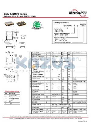 CMV3 datasheet - 5x7 mm, 5.0 or 3.3 Volt, CMOS, VCXO