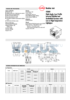 43860-0007 datasheet - Right Angle, Low Profile Inverted Shielded and Unshielded Versions with Low or High Temperature Lightpipes