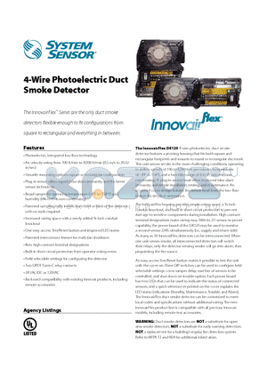 D4120 datasheet - 4-Wire Photoelectric Duct Smoke Detector