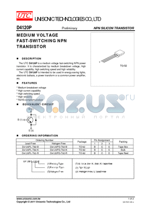 D4120PL-T92-B datasheet - MEDIUM VOLTAGE FAST-SWITCHING NPN TRANSISTOR