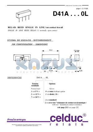 D41A datasheet - SINGLE IN LINE REED RELAY / 1 normally open contact