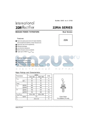 22RIA120S90 datasheet - MEDIUM POWER THYRISTORS