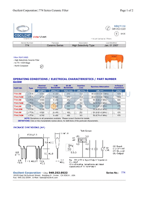 774-4.5M datasheet - Ceramic Series High Selectivity Type