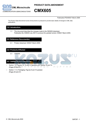 CMX605 datasheet - The Product Data Amendment series of documents