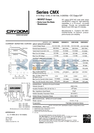 CMX200D3 datasheet - 3-10 Amp 0-60, 0-100 Vdc, 0-200Vdc DC Output SIP