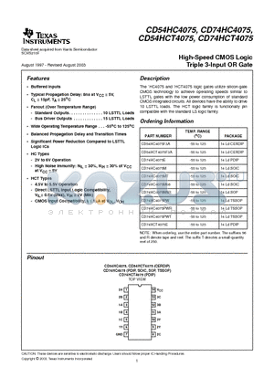 CD74HC4075E datasheet - High-Speed CMOS Logic Triple 3-Input OR Gate