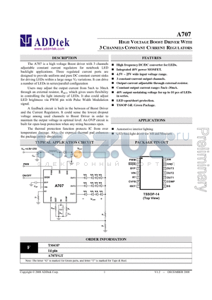A707 datasheet - HIGH VOLTAGE BOOST DRIVER WITH 3 CHANNELS CONSTANT CURRENT REGULATORS