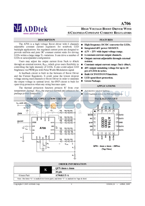 A706 datasheet - HIGH VOLTAGE BOOST DRIVER WITH 6 CHANNELS CONSTANT CURRENT REGULATORS