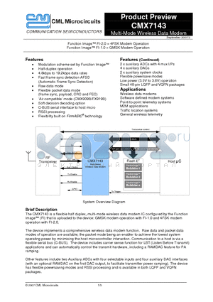 CMX7143 datasheet - Multi-Mode Wireless Data Modem